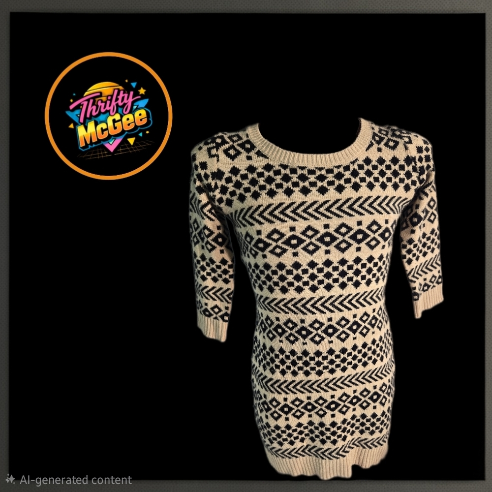 Pink Rose Black and Cream Geometric Sweater